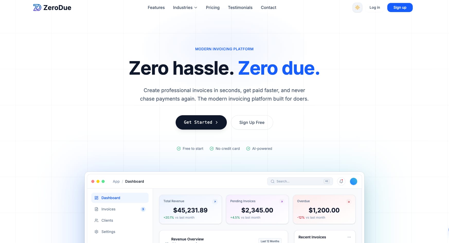 ZeroDue website by Verosite
